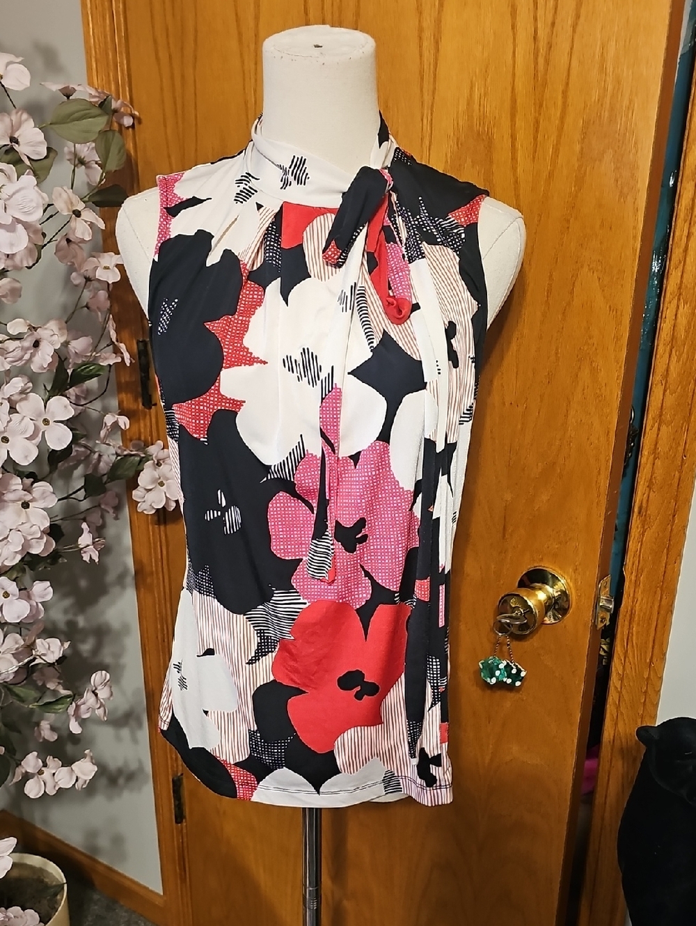 Worthington Floral Tie Neck Blouse